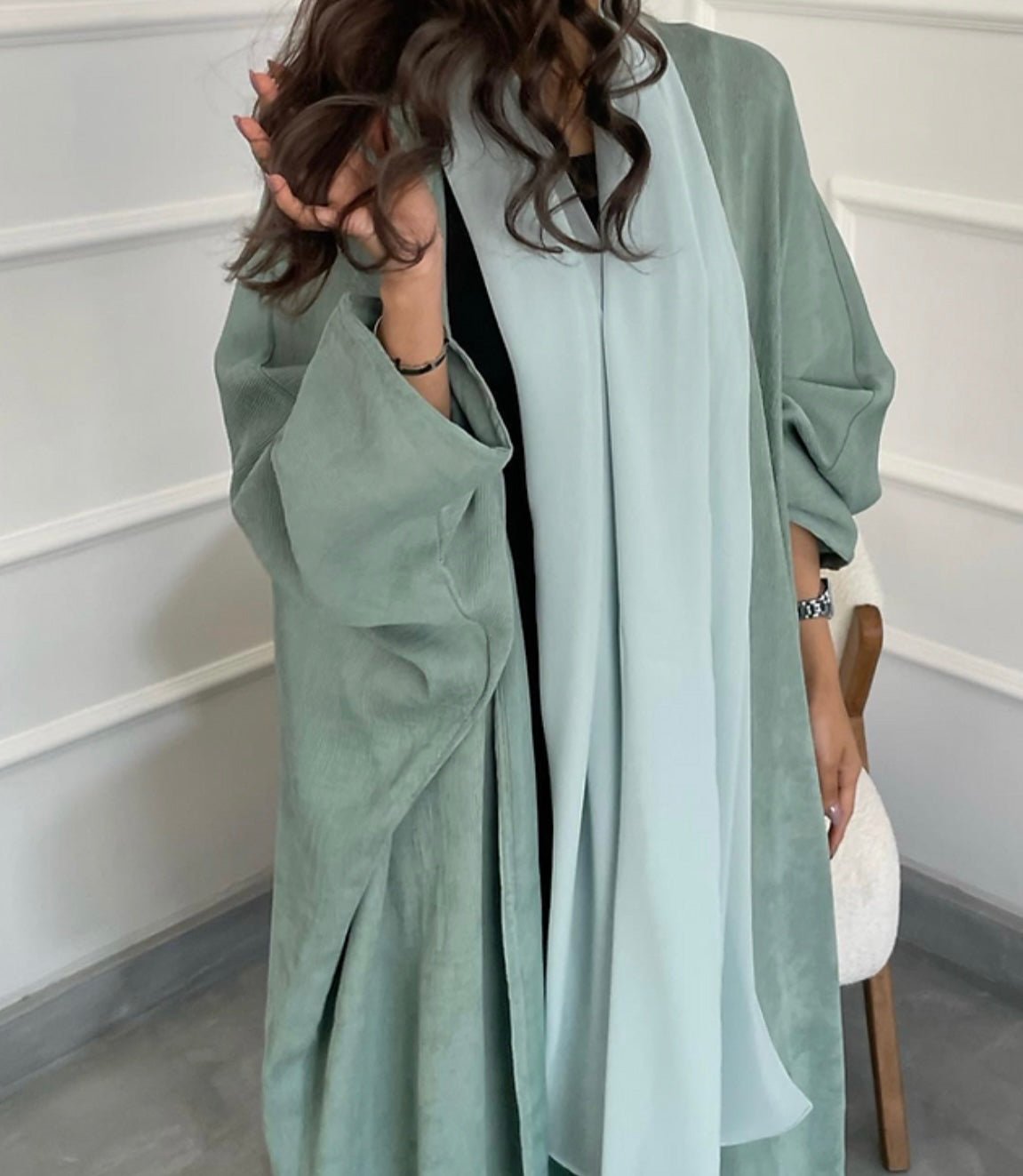 Mint Ribbed Jersey Abaya - Premium from Sahara Soireé - Just €90! Shop now at Sahara Soirée