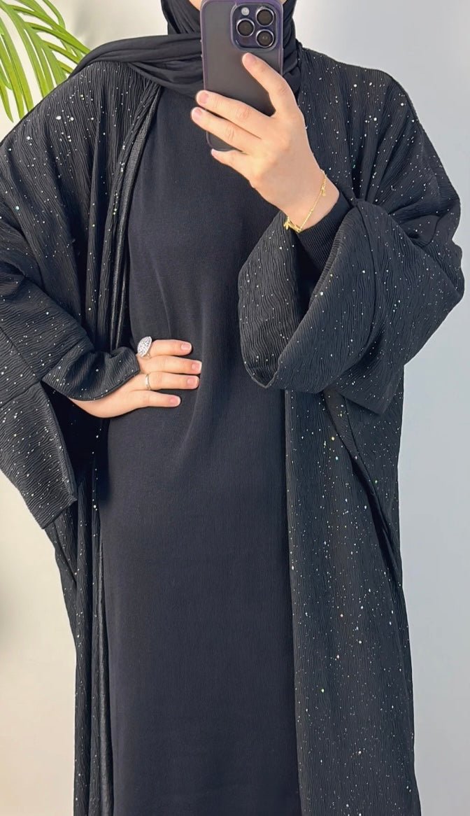 Black Glitter Ripple Abaya - Premium Abaya’s from Sahara Soireé - Just €75! Shop now at Sahara Soirée