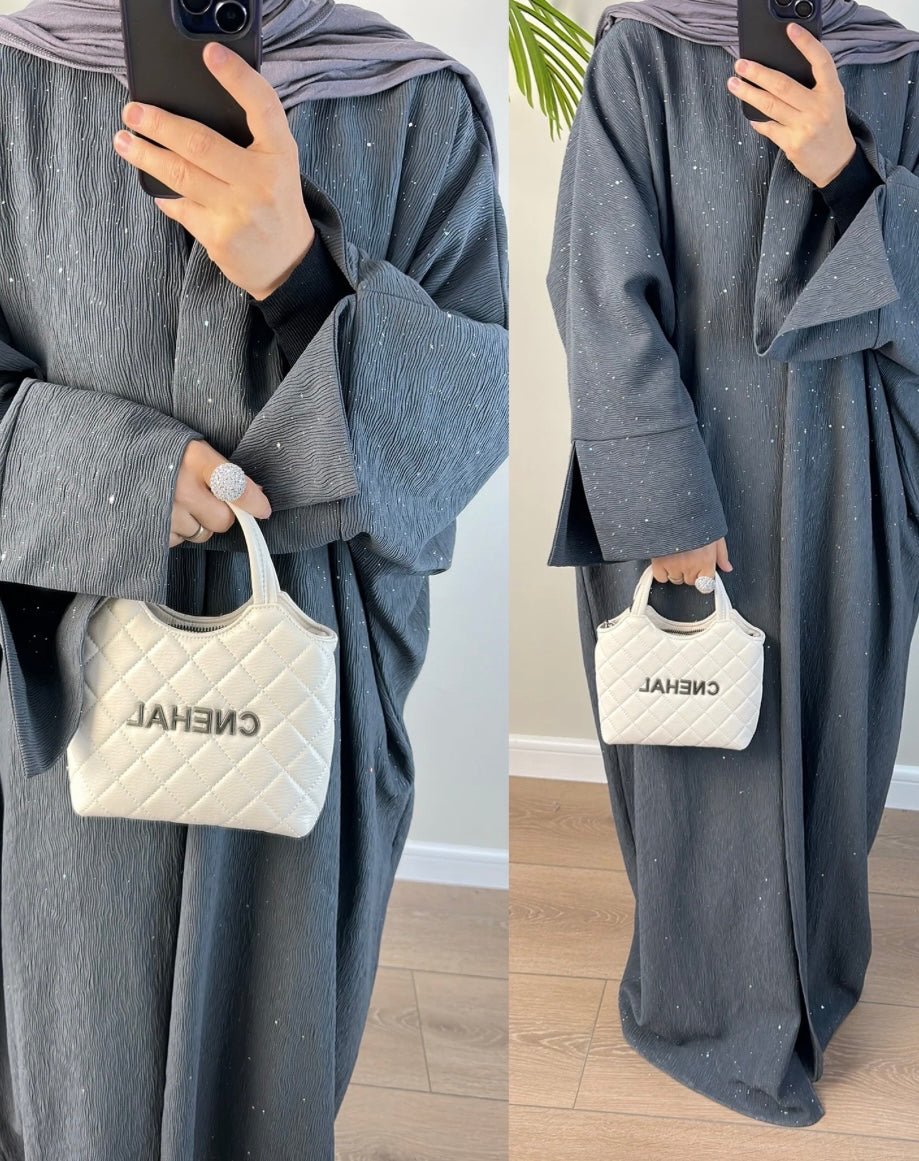 Grey Glitter Ripple Abaya - Premium Abaya’s from Sahara Soireé - Just €75! Shop now at Sahara Soirée