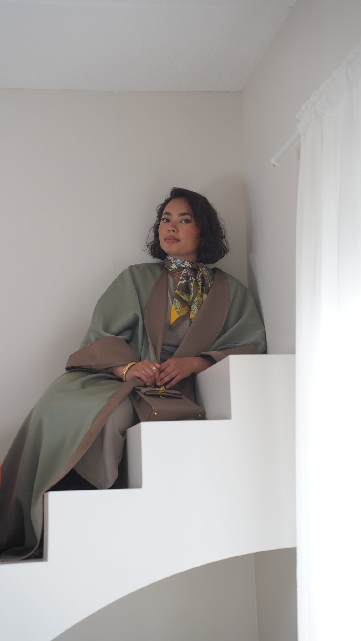 PLIEGUÉ Taupe X Sage Green - Premium Abaya’s from Sahara Soirée - Just €90! Shop now at Sahara Soirée