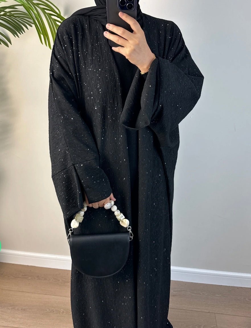 Black Glitter Ripple Abaya - Premium Abaya’s from Sahara Soireé - Just €75! Shop now at Sahara Soirée