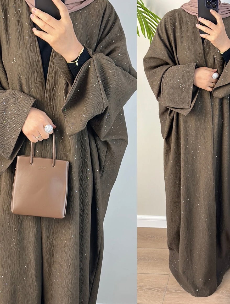 Coffee Glitter Ripple Abaya - Premium  from Sahara Soireé - Just €75! Shop now at Sahara Soirée