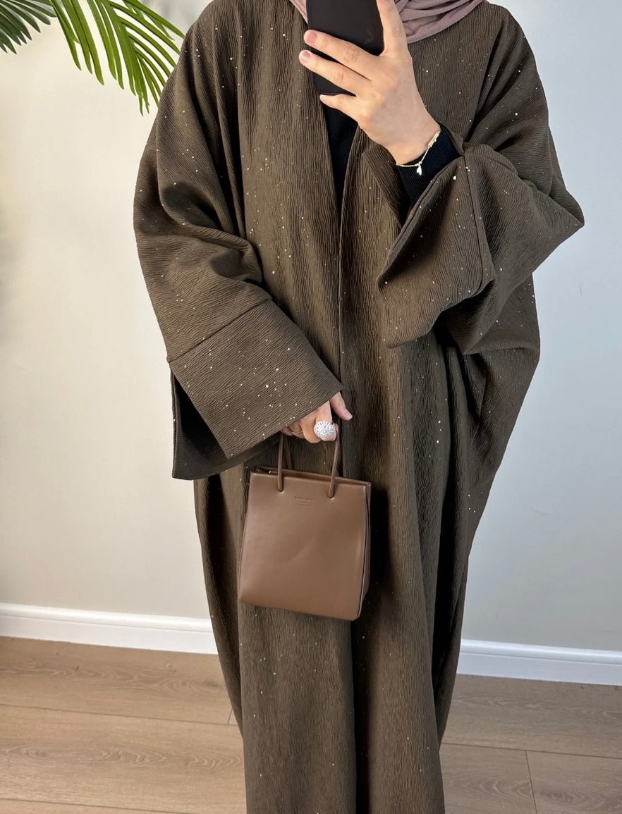 Coffee Glitter Ripple Abaya - Premium  from Sahara Soireé - Just €75! Shop now at Sahara Soirée