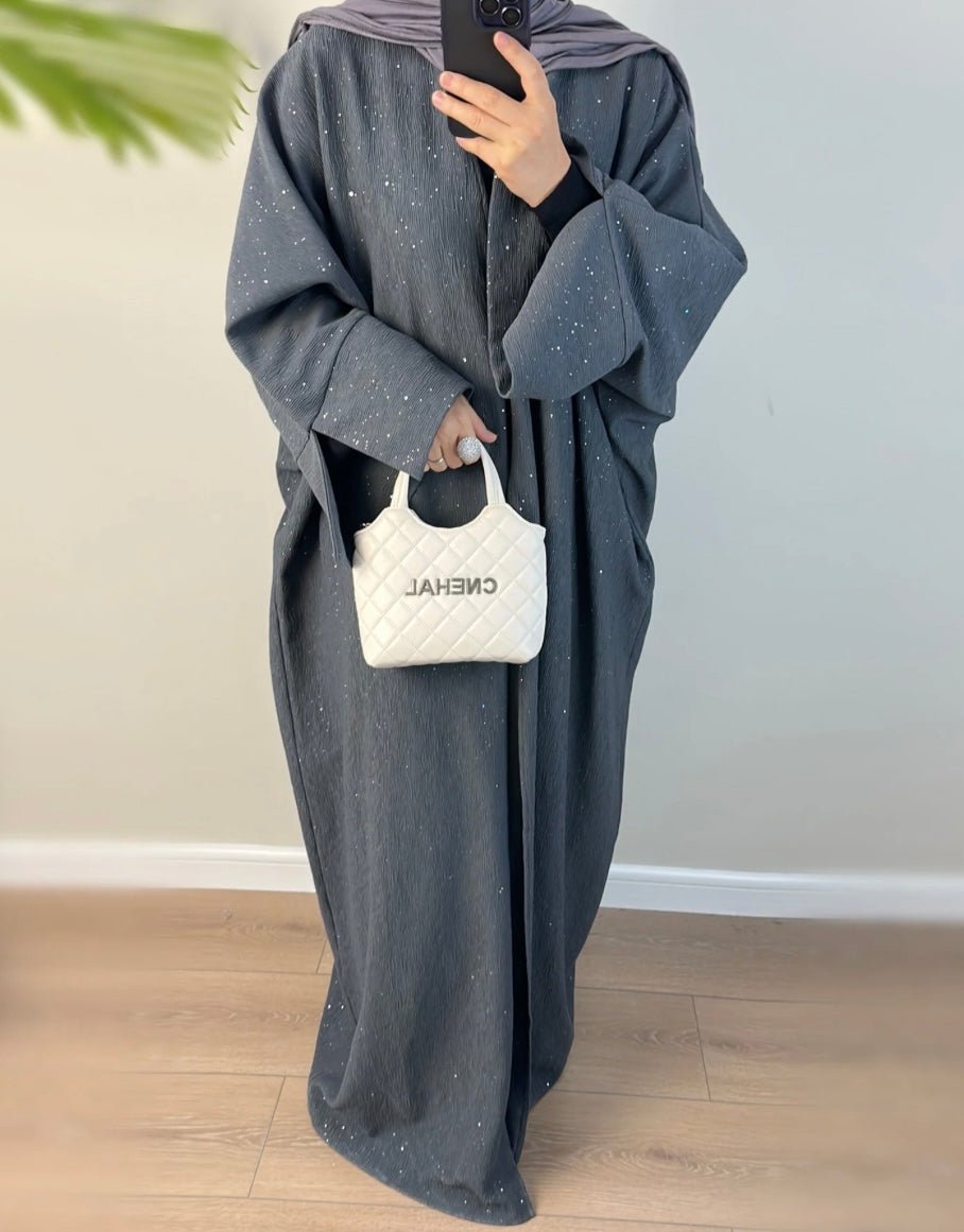 Grey Glitter Ripple Abaya - Premium Abaya’s from Sahara Soireé - Just €75! Shop now at Sahara Soirée