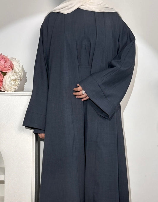 Navy Blue Linen 2 pieces open abaya - Premium  from Sahara Soireé - Just €90! Shop now at Sahara Soirée