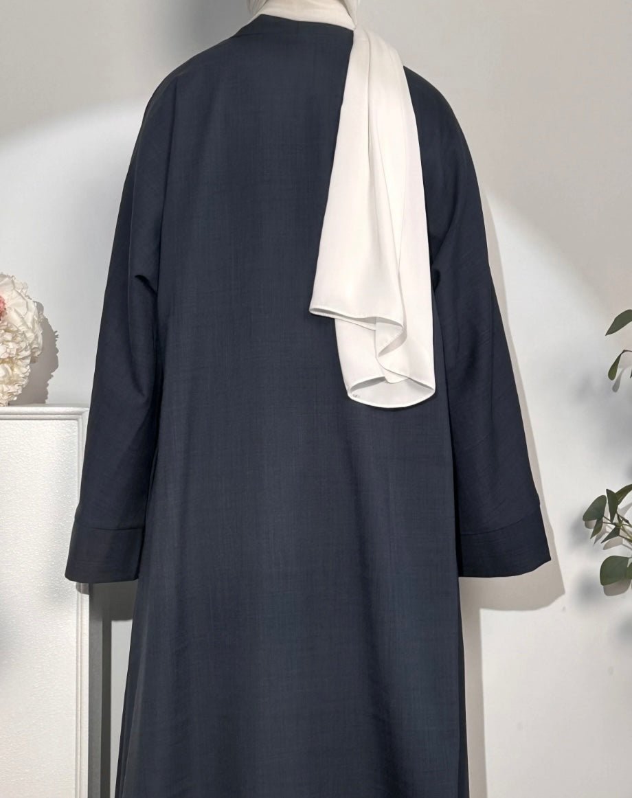 Navy Blue Linen 2 pieces open abaya - Premium  from Sahara Soireé - Just €90! Shop now at Sahara Soirée